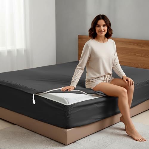 Zipper Fitted Sheet King-1 Base 16+ 2 Zip On Sheets Cotton Dark Grey