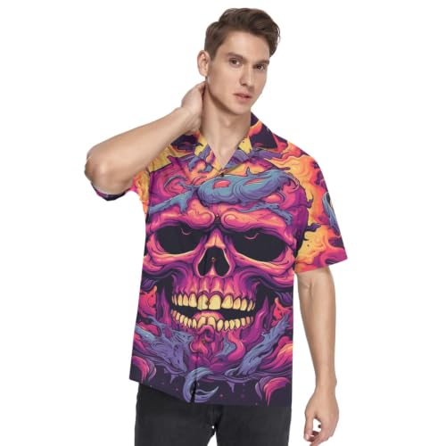 Chemise hawaïenne homme manches courtes boutonnée funky casual imprimé crâne