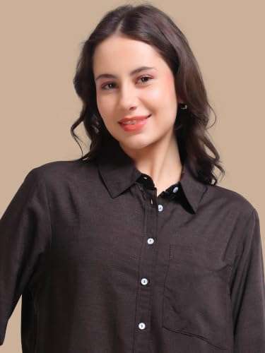 Image of Glam & Chique Women's Relaxed Fit Spread Collar Solid Casual Shirt S-2XL