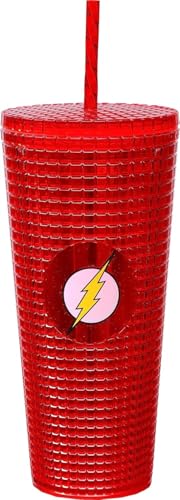Image of Spoontiques DC Comics Diamond Tumbler, 20oz - Textured Cup w /Staw, Double Wall Insulated, BPA Free - The Flash