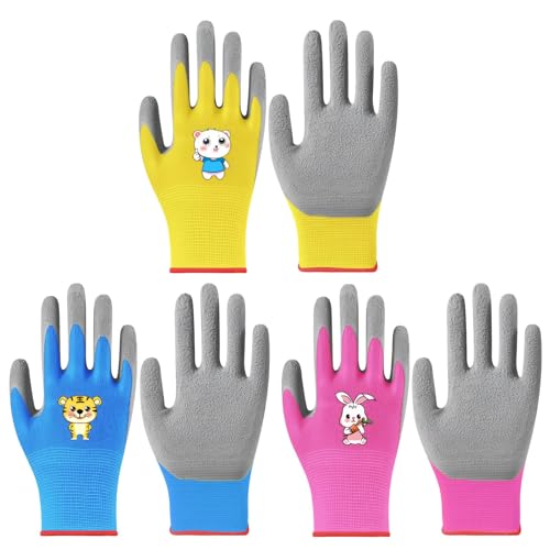 3 Pares de Guantes de Jardinería para Niños para 3-5 Años, Guante...