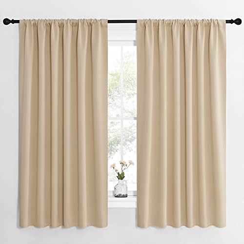 NICETOWN Room Darkening Curtains for Bedroom - Triple Weave Home Decoration Thermal Insulated Solid Drapes for Kitchen (Biscotti Beige, Set of 2 Panel