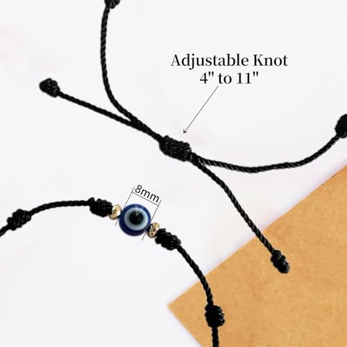 Image of BONITTER Evil Eye Protection Bracelet Set, 12 Pack Adjustable Red 7 Knot Lucky String Amulets, Black and Pink Friendship Bracelets for Women, Men, Boys, Girls (12, Red)
