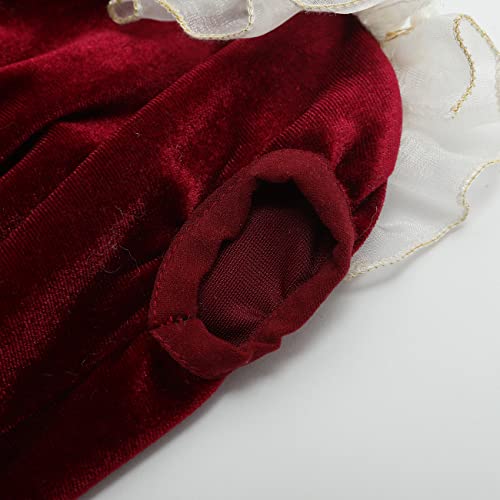Dog Velvet Dress Lace Tulle Tutu Outfit Skirt With Pearls Accessory For Small Medium Girl Dogs Christmas Holiday Wedding Birthday Party (Red, M) #TOP3