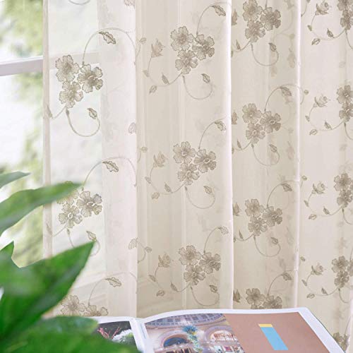 Sheer Curtains for Living Room Embroidered Voile Window Curtain with Floral Design 84