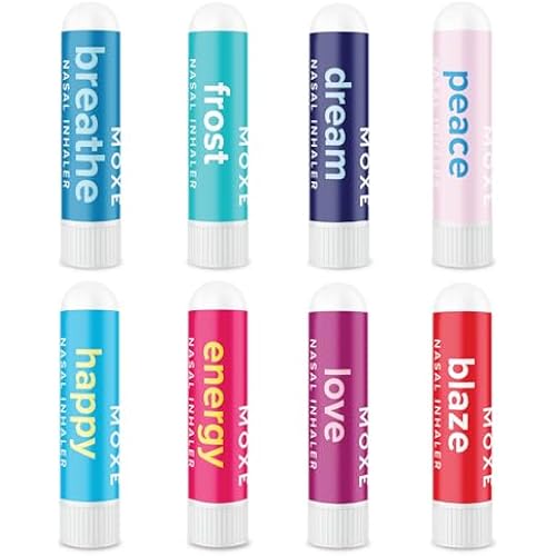 MOXĒ Essential Oil Blend Nasal Inhaler Stick Bundle, 8 Scents, Sinus Relief
