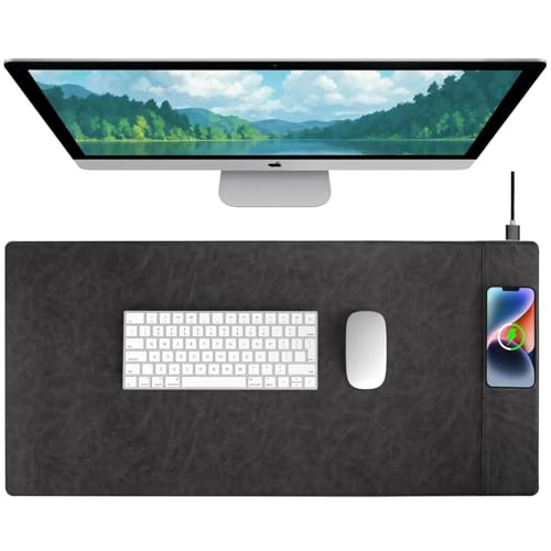 Almohadilla de escritorio de carga inalámbrica magnética, alfombrilla de escritorio de oficina con cargador inalámbrico, alfombrilla de ratón grande impermeable y resistente a los arañazos
