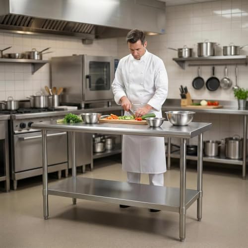 Image of Stainless Steel Prep Table with Adjustable Undershelf 30x24 Inches