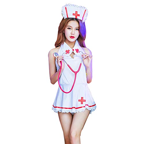 HNGPB - Disfraz de enfermera sexy para mujer, color blanco, rojo y rosa, poliéster, E, talla única