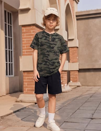 Image of Arshiner Boy's Textured Button Up Shirt and Shorts Set 2 Piece Summer Beach Outfit for 5~12 Years Kids