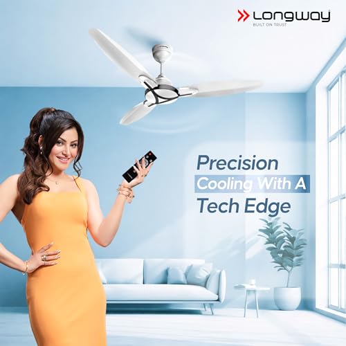 Image of LONGWAY Zephyr 1200 mm BLDC Ceiling Fan with Remote Control | BEE 5 Star Rated Energy Efficient | Ultra High Speed 3 Blade Anti-Dust Decorative Ceiling Fan | 3 Years Warranty (2, White)