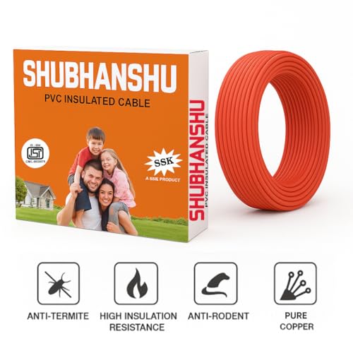 Image of 4.00 SQMM PVC Insulated Pure Copper Wire | Single Core Flexible Electric Cable | ISI Certified | 90 Meters | Red