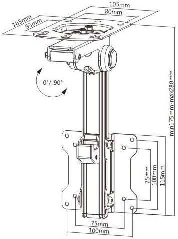 Part King 13" - 27" TV Ceiling Mount Bracket with Tilt & Swivel 75x75mm & 100x100mm VESA for Sloping Ceiling Under cabinet Height Adjustable