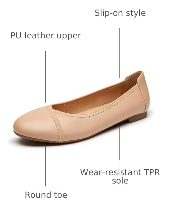 Image of Trary Slingback Flats for Women, Black Dressy Comfortable Round Square Toe Shoes, Work Office Casual Ankle Strap Dress Flats