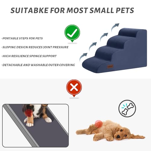 Image of Aodisman 4-Step Dog Stairs and Ramp for Beds or Couches,Non-Slip Sturdy Pet Steps for Small Dogs and Cats,17.4 inch H,Blue