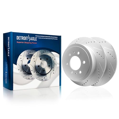 Image of Detroit Axle - Rear Brake Kit for Ford 2004-2011 F-150 | 2006-2008 Lincoln Mark LT, Drilled & Slotted Brake Rotors Brake Calipers w /Brackets Ceramic Brake Pads 2007 Replacement