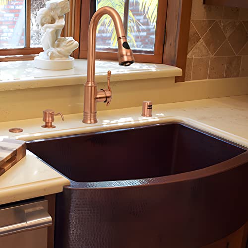 Copper Kitchen Faucet With Soap Dispenser, Single Handle Solid Brass High Arc Pull Down Sprayer Head Kitchen Sink Faucets With Deck Plate Ak415 #TOP1