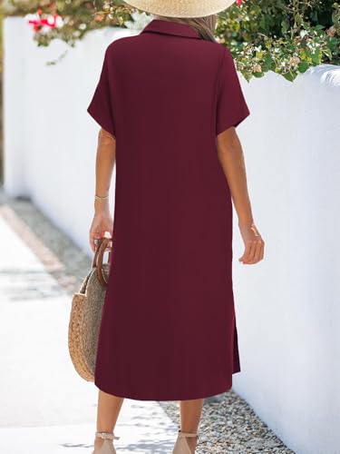 Image of Zeagoo Women Dresses Summer Casual Short Sleeve Button Down Shirt Dresses 2026 Beach Cover Up with Pockets