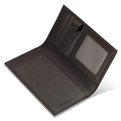 Image of HISCOW Soft Leather Checkbook Cover & Card Holder with Divider - Italian Calfskin, Premium Coffee, One Size, Contemporary