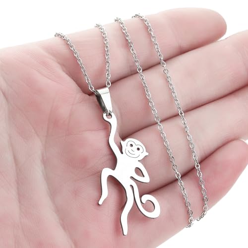 Collier singe pour filles acier inoxydable - Pendentif charme primate
