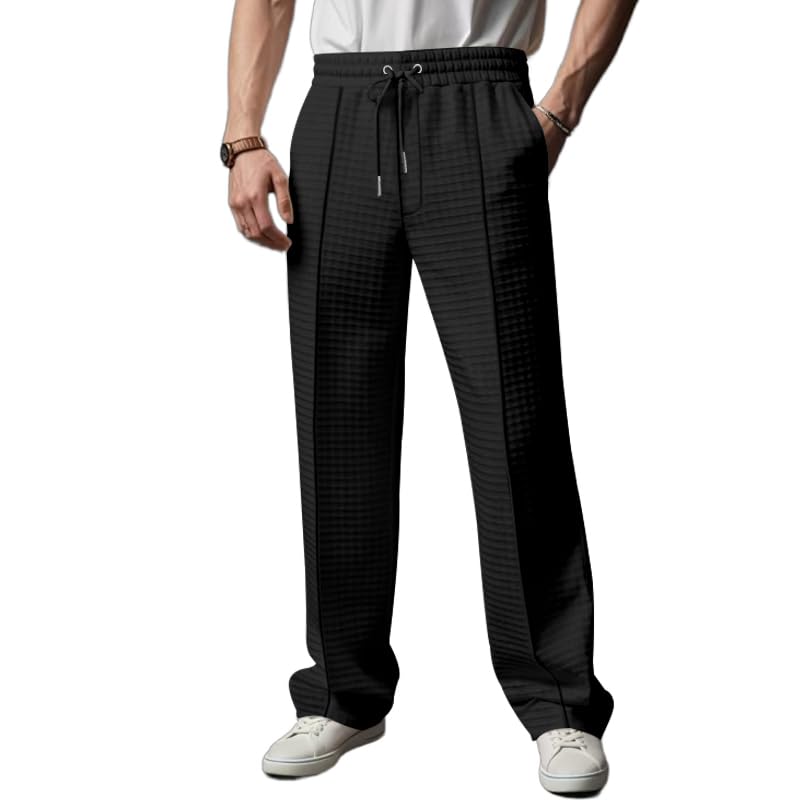 ZOCANIA Mens Casual Pants Elastic Waist Drawstring Waffle Pants Summer Fall Straight Leg Trousers with Pockets