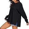 APEIYU Women's Casual Crew Neck Sweatshirts Side Split Pullover Sweatshirts Loose Jumper High Low Batwing Long Sleeve Top For Ladies Black XXL #1