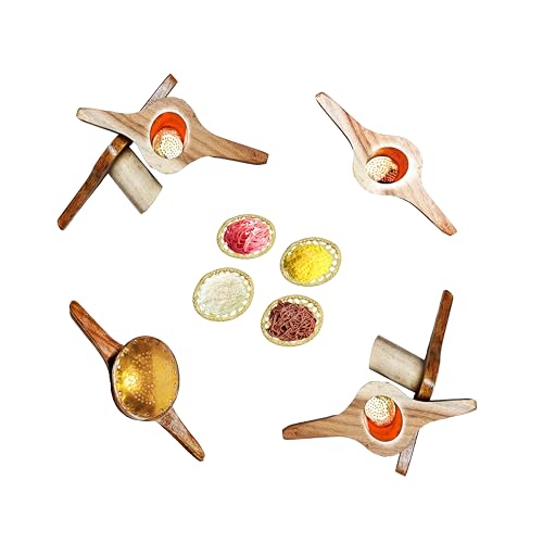 Image of Handmade Wooden Idiyappam Maker Kitchen Press Tool - Hand Press Maker - Sev Sancha Maker with Brass Bottom Sheet (Pack of 1)