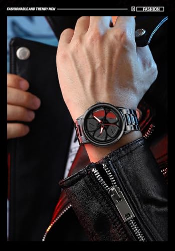 Image of Shocknshop RevolveX Rotating Hollow Wheel Hub Creative Fashion Analog Quartz Stainless Steel Wrist Watch for Men Boys -WCH364
