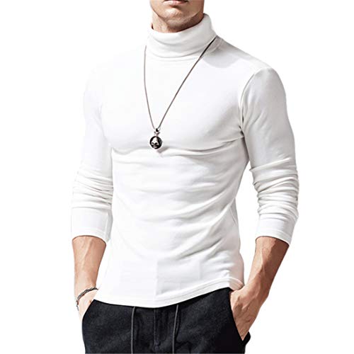 KODOO Hombre Cuello Alto Jersey de Punto Básico Manga Larga de Color Liso Camiseta con Cuello Alto Slim Fit para Hombre Cover