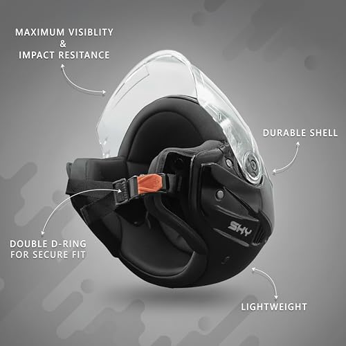Image of Cortex Sky Half Face Helmet Glossy Finish with Scratch Resistant Polycarbonate Visor, Hard ABS Shell Helmet for Men and Women | Clear Visor, Lightweight,