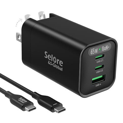 SELORE 65W USB C Charger Plug Fast Charging Foldable Wall Plug with 100W Cable, USB C Wall Charger Block for MacBook Pro/Air, iPad, Samsung Galaxy S24/S23, iPhone 16/15, Dell XPS, Laptop