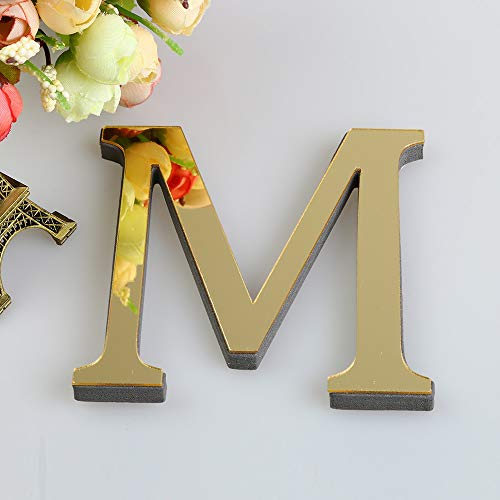 1PC Gold Acrylic Mirror English Letters Home Decor Solid Wall Sticker Decoration (OneSize, M)