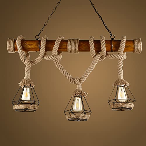 Lustre en corde de chanvre rustique avec suspension métallique pour table à manger - 4