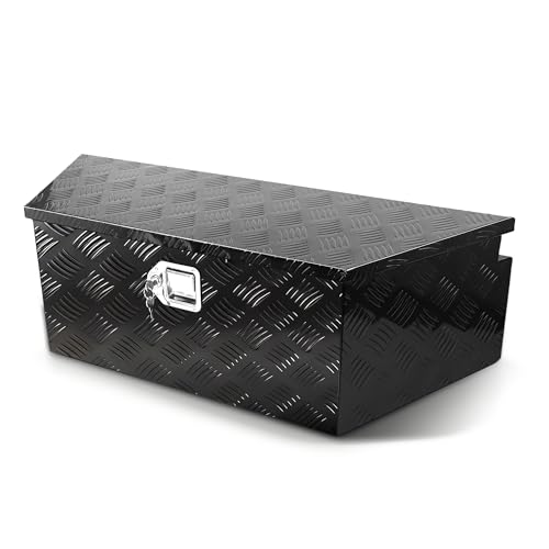 39 Inch Trailer Tongue Box, Aluminum Trailer Tool Box for Utility Trailers & RVs, Heavy Duty 5-Bar Tread Plate Storage Chest with Lock & Keys, Weather-Resistant Truck Bed Organizer (39" x 16.5" x 12")