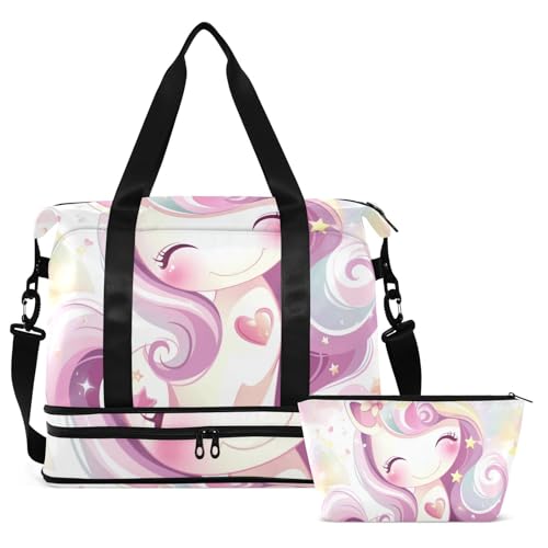 Cute Cartoon unicorns Colorful Gym Duffel Bag Weekender Overnight Bag with Adjustable Strap for Travel Waterproof2
