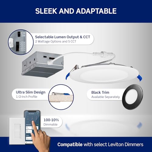 Leviton DFR Series 6 Inch Ultra Slim Round Smooth LED Downlight, Selectable Lumens, 5 CCT Color Selectable 2700K-5000K, Dimmable, Wet Location, IC Rated by Leviton - Used condition - Image 5