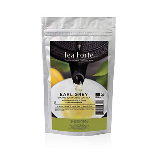 Tea Forte Earl Grey Premium Organic Loose Leaf Caffeinated Black Tea Blend, Resealable 1 Pound Bag, Makes 160-175 Cups