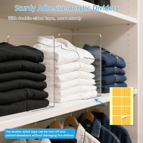 Image of Shelf Dividers Closet Organizer Deep Acrylic Clear Sturdy Separater for Clothes Purse - Adjustable Easy Install for Home Organization Enthusiasts (SIZE- 7.5 inch Tall X 11.8 inch Deep) PACK OF 4