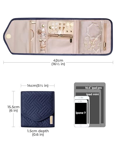 BAGSMART Travel Jewelry Organizer Case Foldable Jewelry Roll for Journey Rings, Necklaces, Earrings, Bracelets,Mini,Smokey Blue - Thumbnail 4