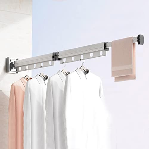 Folding Clothes Drying Rack Wall Mounted, Heavy Duty Retractable Laundry Airer for Space Saving Indoor Use（Silver,3 Fold）
