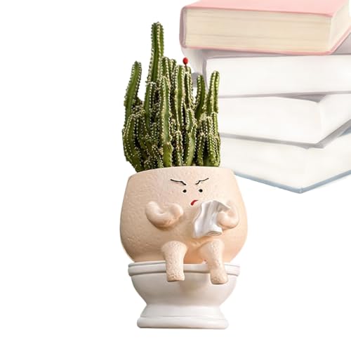 Generisch Lindas macetas para plantas, retrete de resina, autoriego, decoración del hogar, maceta de plantas faciales, para amigos, hogar, oficina, escritorio, alféizar de ventana, interior, exterior