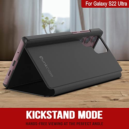 Punkcase S22 Ultra Reflector Case Protective Flip Cover W/Scratch Resistant Translucent Mirror Front & Non-Slip PU Leather Back Integrated Kickstand for Galaxy S22 Ultra 5G (6.8") (2022) (Black) - Image 3