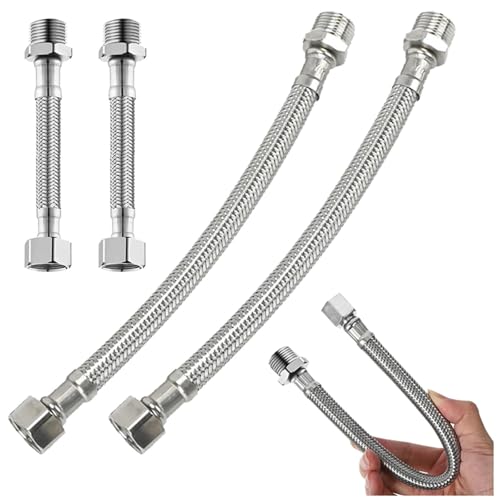 Jiavlyx 4 Piezas Latiguillos De Fontanería 3/8", 10/30cm Mangueras Trenzadas De Acero Inoxidable, 3/8" Extensión De Conexión De Acero Inoxidable, Manguera Flexible Para Fontaneria Cocinas Baños