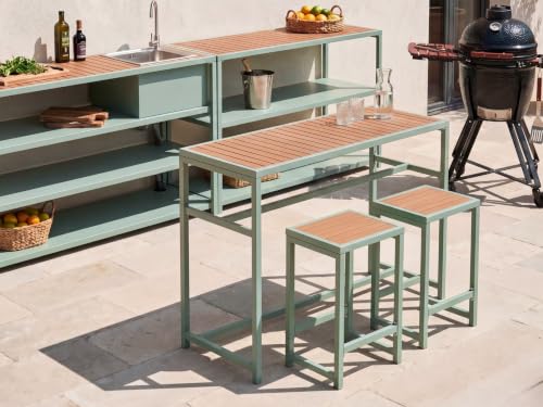 Table de bar de jardin 150 x 50 cm acier polywood extérieur vert clair Avetrana - 3