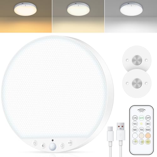 Rechargeable 6W Motion Sensor Ceiling Light Indoor, No Wiring & Magnetic Stick-On, Remote Control for Color & Brightness - Detailed View
