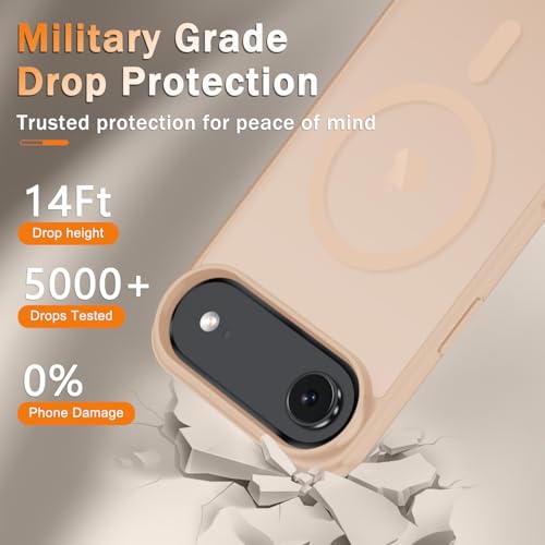 Image of YENAPOON for iPhone Air Case, Matte Magnetic Phone Cover [with 1 Screen Protector] [Support for MagSafe] [Shockproof Military Grade Protection] Translucent Frosted Back, Coral Pink