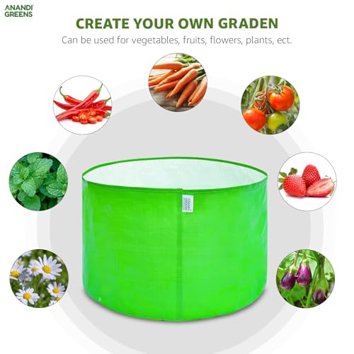 Image of Anandi Green's HDPE Uv Protected 260 GSM Round Green Colour Grow Bags Suitable for Terrace and Vegetable Gardening 15x12 Pack of 6 Plant Bag