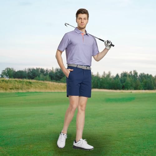 Image of M MAELREG Mens Golf Shirt Short Sleeve Dry Fit Print Moisture Wicking Performance Patterns Collared Polo Shirt