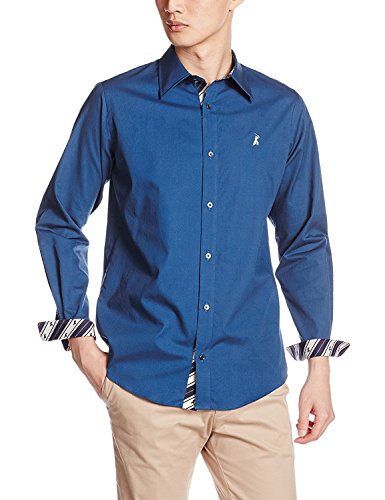 FORTUNA Tokyo Mens Long Sleeve Regular Fit Cotton Broadcloth Dress Shirt - Made in Japan(16. Samurai Blue, XL)