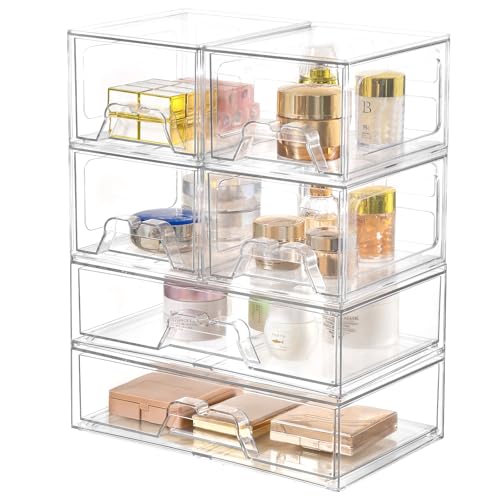 Image of Stebopum 6 Pack Stackable Storage Drawers Clear Acrylic Organizer Makeup Bathroom Organizer and Storage Bins for Beauty Supplies,Ideal for Vanity, Bathroom,Pantry Organization